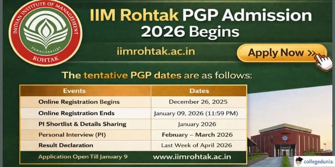 IIM Rohtak PGP Admission 2026 Begins at iimrohtak.ac.in; Application Open Till January 9, Check CAT Cutoff Here